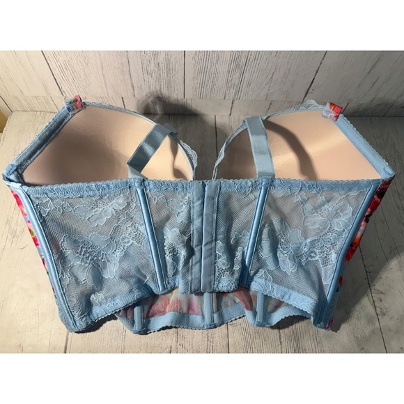 Victorias Secret Very Sexy Shine Strap Push Up Bustier Floral Blue 38DD - Picture 3 of 5